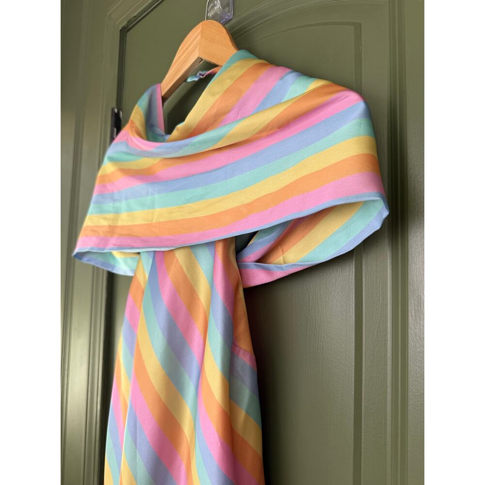 NWT Saylor Appolonia Rainbow Bias Satin Stripe Halter Resort Midi Dress Small - Picture 2 of 5
